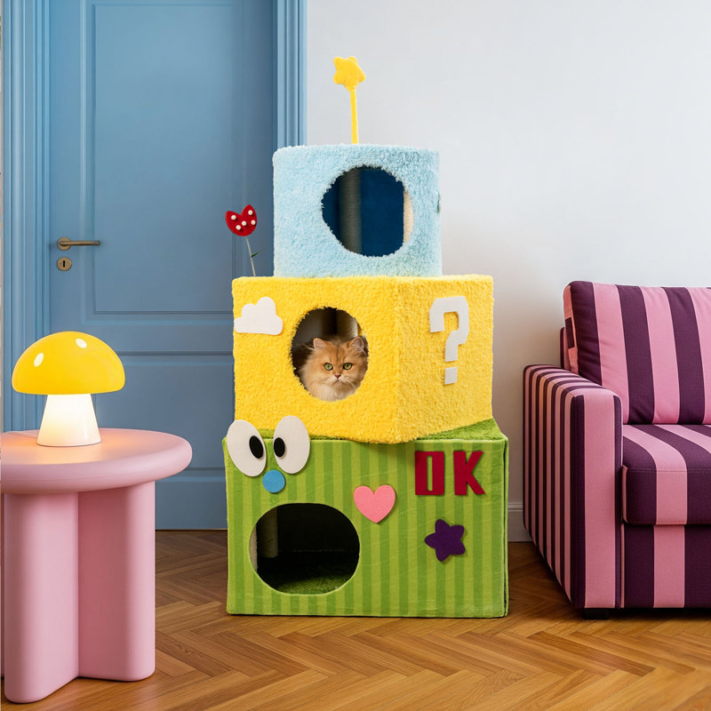 Modern Cake Tower 49.2''Cat Tree: Features Inside-Cat Scratching Post, Ideal Cat Furniture & Condo for Small & Large Cats