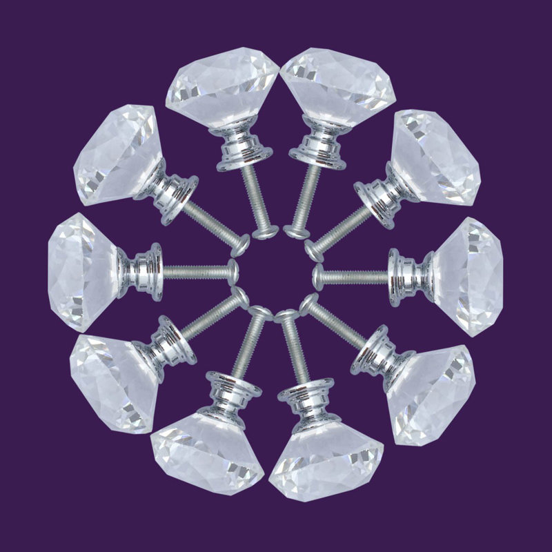 Clear Glass Diamond Cut Cabinet Knobs with Mounting Hardware