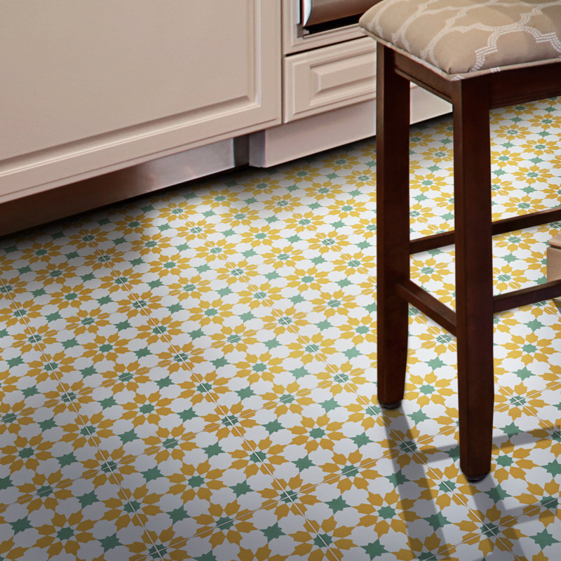Ahfir 8" x 8" Cement Singular Wall & Floor Tile, Yellow/Green