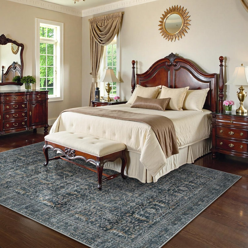  Area Rug for Living Room, Machine Washable Vintage Antique Distressed Rugs for Bedroom, Rectangle 5' x 7'