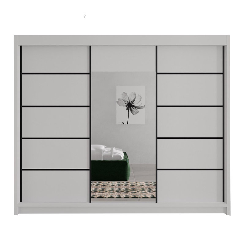 Brunston 3 Door Sliding Wardrobe, White/Natural