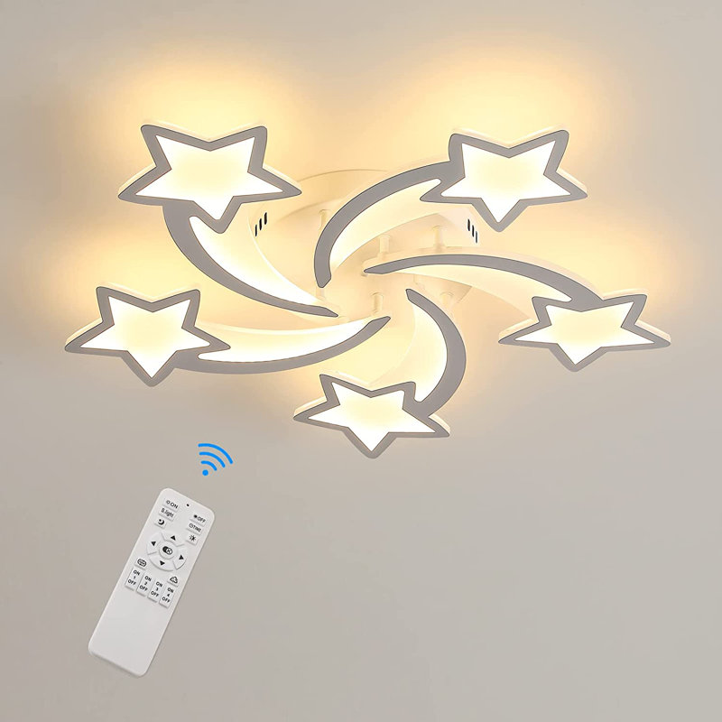 Dimmable 5-Light LED Modern Ceiling Light Fixture with Remote Control, White, 7cm H x 70cm W x 70cm D