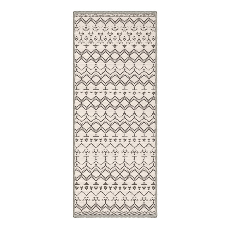 Abrahamson Zenora Geometric Machine Washable Beige / Brown Indoor Area Rug with Non-Slip Backing, Runner 2' x 7'