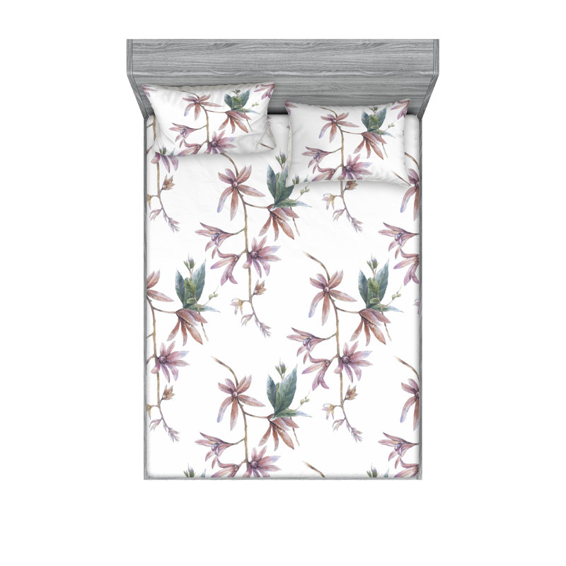 Drap-housse et taies décoratives 3 pièces Ambesonne, Amande, lilas, gris, bleu sarcelle / floral