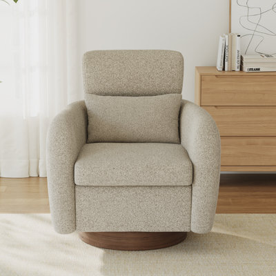  Fauteuil d'appoint pivotant à 360 degrés avec appui-tête réglable à quatre niveaux et base en grain de bois