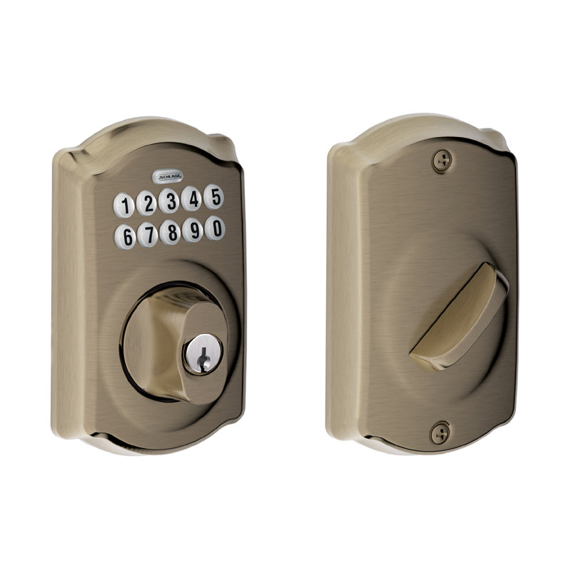 Schlage Keypad Deadbolt with Camelot Trim, Antique Pewter, Yes