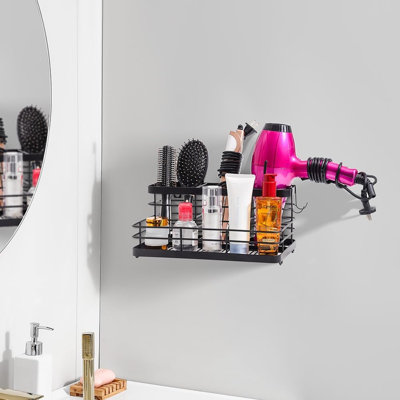 Metal Hair Tool Organizer Wall Mounted, Hair Dryer Holder Basket Storage | Hair Straightener Styling Tools Holder Wall Mount, Bathroom Sink Organizer Countertop