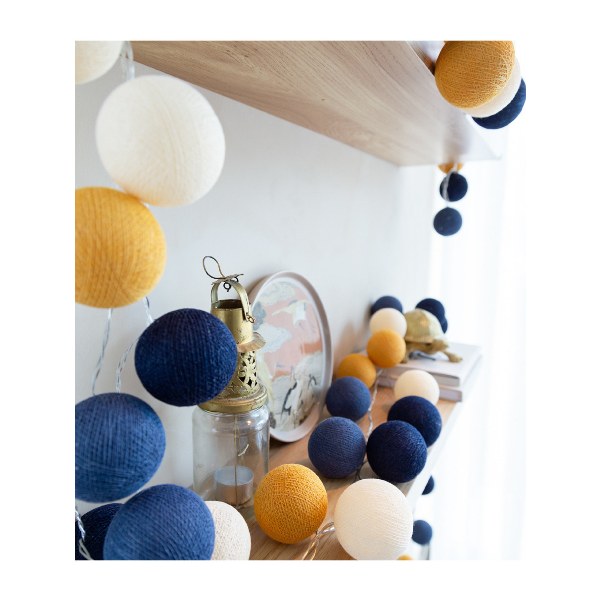 149'' Globe String Lights, Blue/Yellow/White, 5" H x 219" L x 5" D, 35 Lights