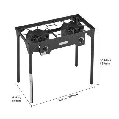 Poêle au gaz propane extérieur à 2 brûleurs, cuisinière au gaz propane au propane 150 000 BTU, cuiseur d'extérieur robuste en acier au carbone, avec bouclier et support haut et régulateur PSI, pour la cour de la maison du barbecue