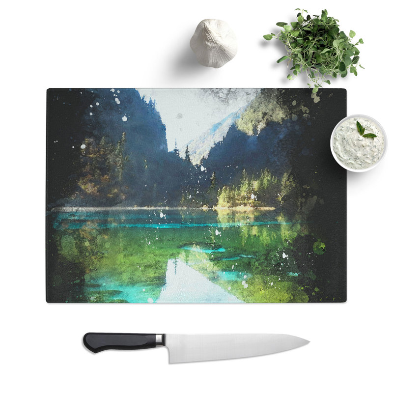 Lake and Mountain View Paint Splash Chopping Board, 0.4cm H x 20cm W x 28.5cm L