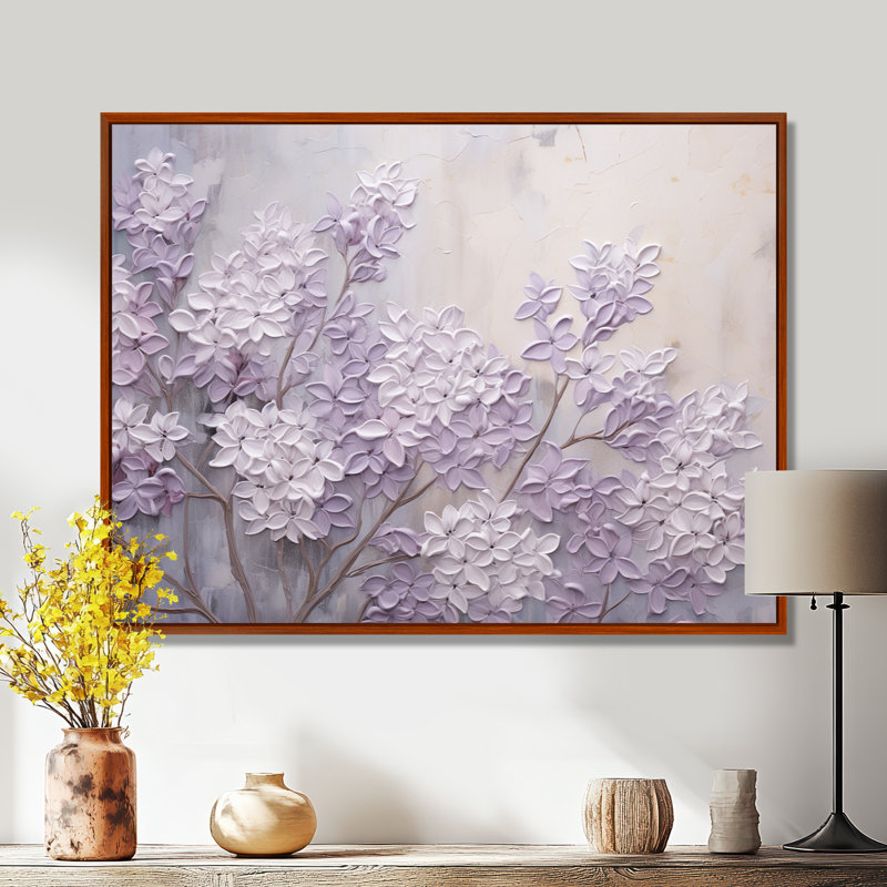 Blooming Lilac Melody I - Lilacs, art mural encadré, H 34 po x l 44 po, Reproduction avec cadre flottant, Brun