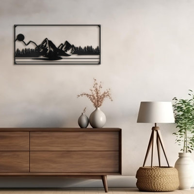 Sun Setting Pine Forest Decor Modern Abstract Wall Accent Sculpture Hanging Decoration Metal Wall Decor
