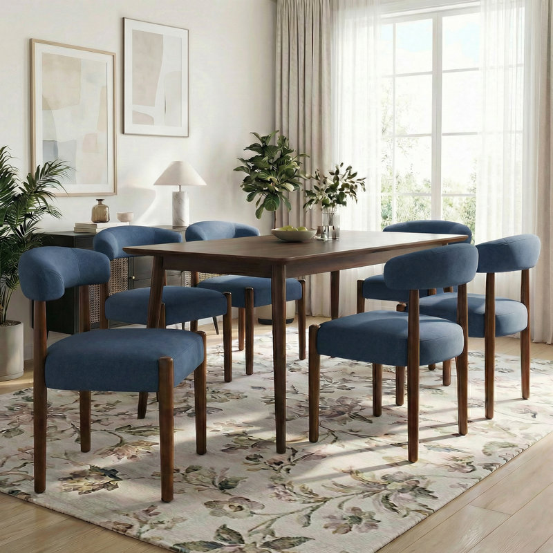 Chaise de salle à manger moderne rembourrée en velours (ensemble de 6), Blue