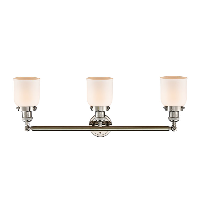 Éclairage pour salle de bain 3 lumières Aponte Bell, Laiton antique, Blanc mat, Ampoule incandescente rétro de 60 watts
