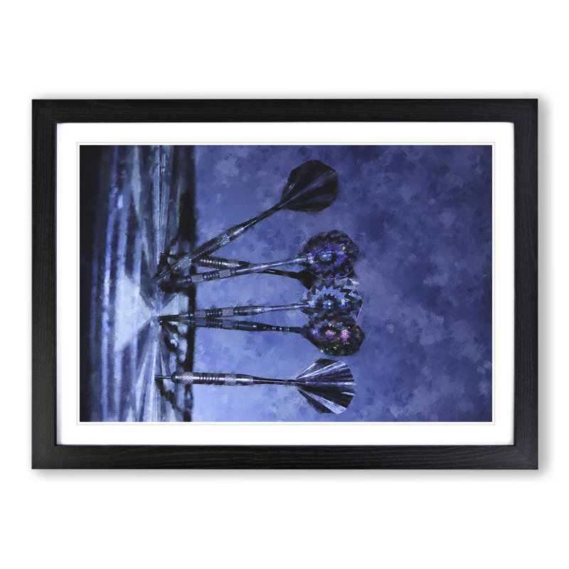 Darts and Dartboard - Picture Frame Graphic Art, 27cm H x 36cm W x 2cm D, Black Framed