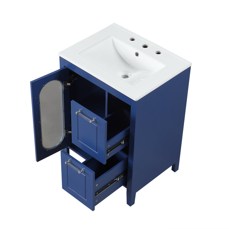 24'' Single Bathroom Vanity with Ceramic Top, Blue