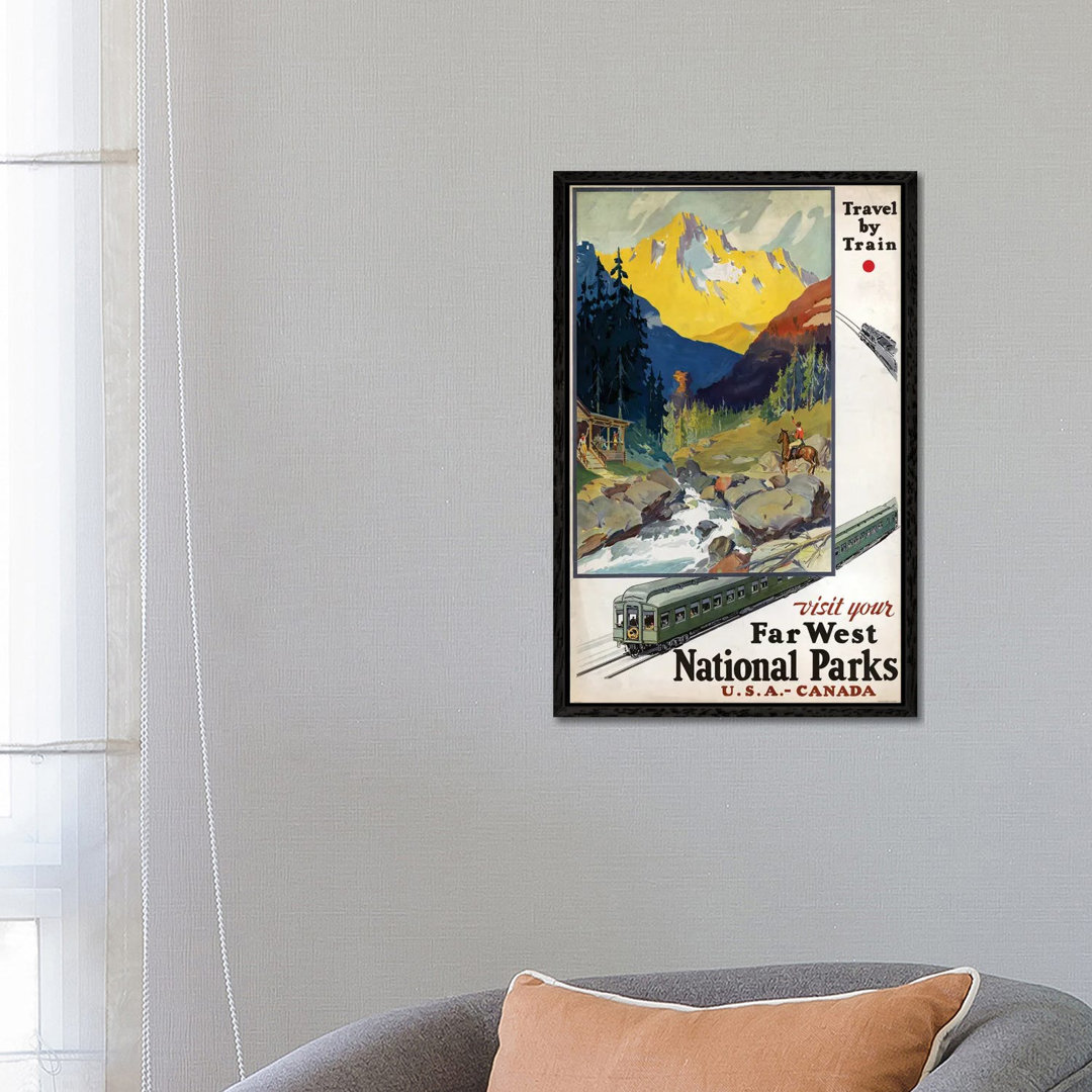 Vintage Travel Poster Advertising Travel By Train To Far West National Parks, Circa 1920 von Stocktrek Images - Gallery-...