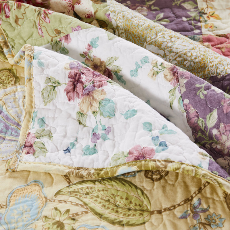 Blooming Prairie Patchwork Cotton Reversible Bedspread Set, King Bedspread + 2 King Shams