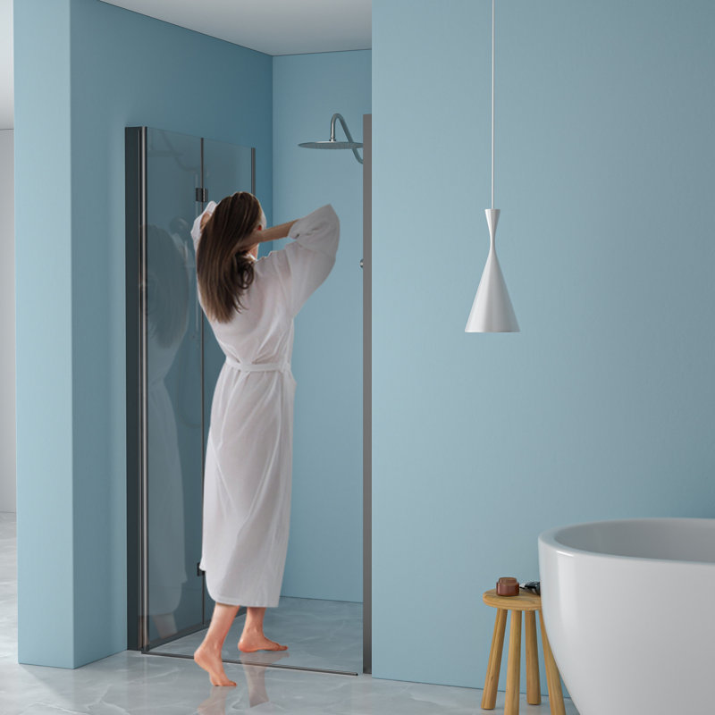 32"W X 72"H Fold Frameless Shower Door With Tempered Glass, Matte Black