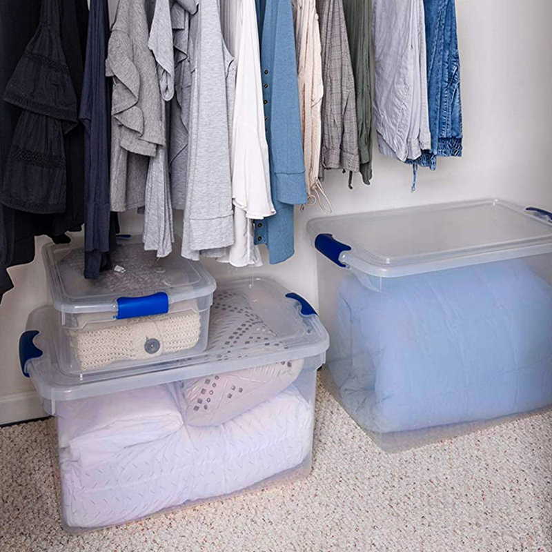 Homz Storage Organizing Container Bin with Latching Lids, 66 qt., 4, Blue/Clear