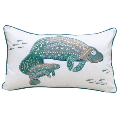 Seaglass Tribal Manatee  Embroidered Indoor Outdoor Pillow