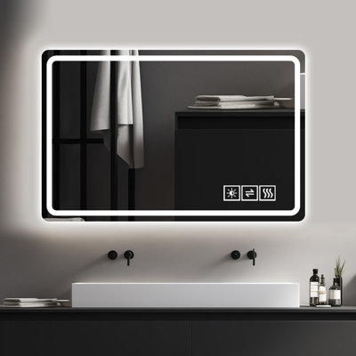 Miroir de salle de bain 24 po x 40 po de qualité supérieure: polyvalent et réglable, sécuritaire et durable, avec gradation à trois tons, fenêtre arrière chauffante et fonction de suspension flexible