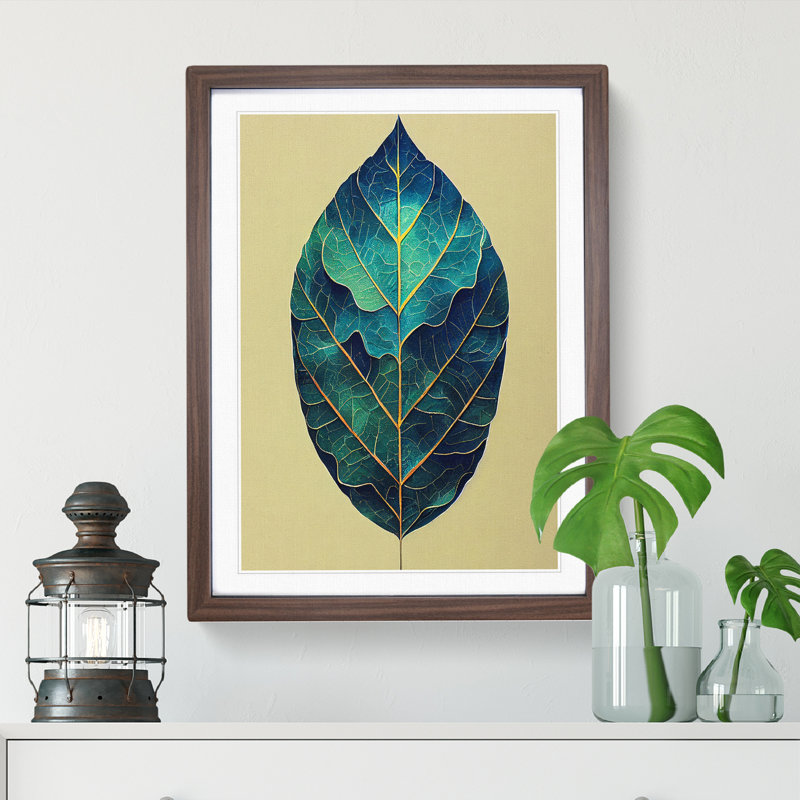 Leaf Painted - Single Picture Frame Painting, Walnut, 64cm H x 46cm W x 2cm D