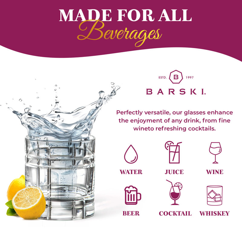 Barski 12 oz Clear Crystal Double Old Fashioned Whiskey Glasses Set