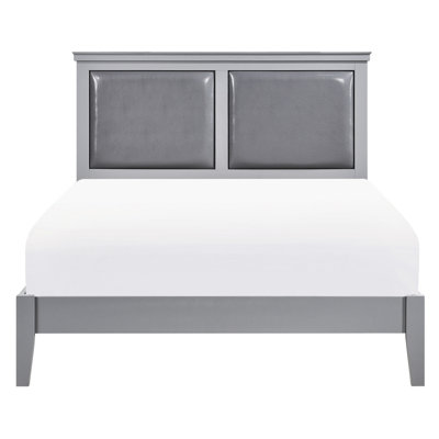 Gray Upholstered Queen Bed With Wooden Frame And Headboard Assembly Classic Panel Head Foot Pieces