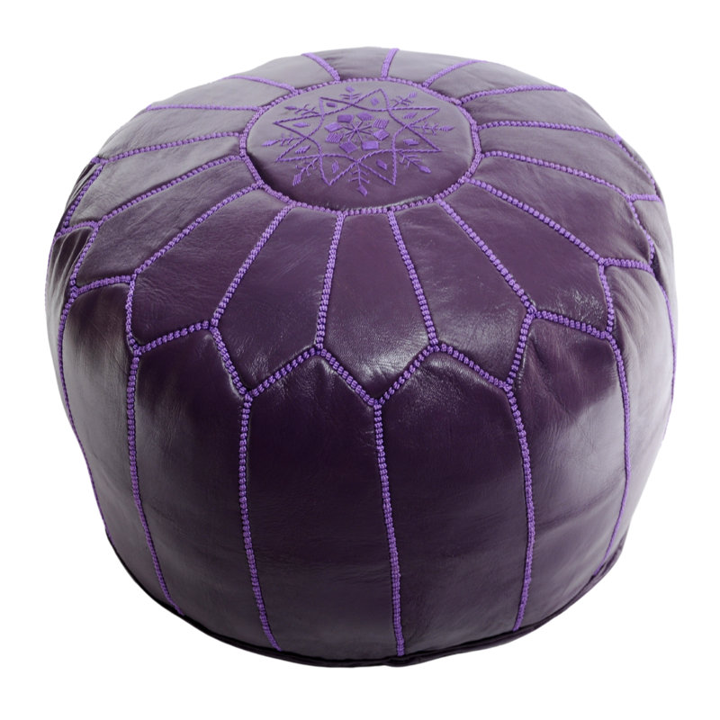 Upholstered Pouf, Morrocan Leather Purple, Purple