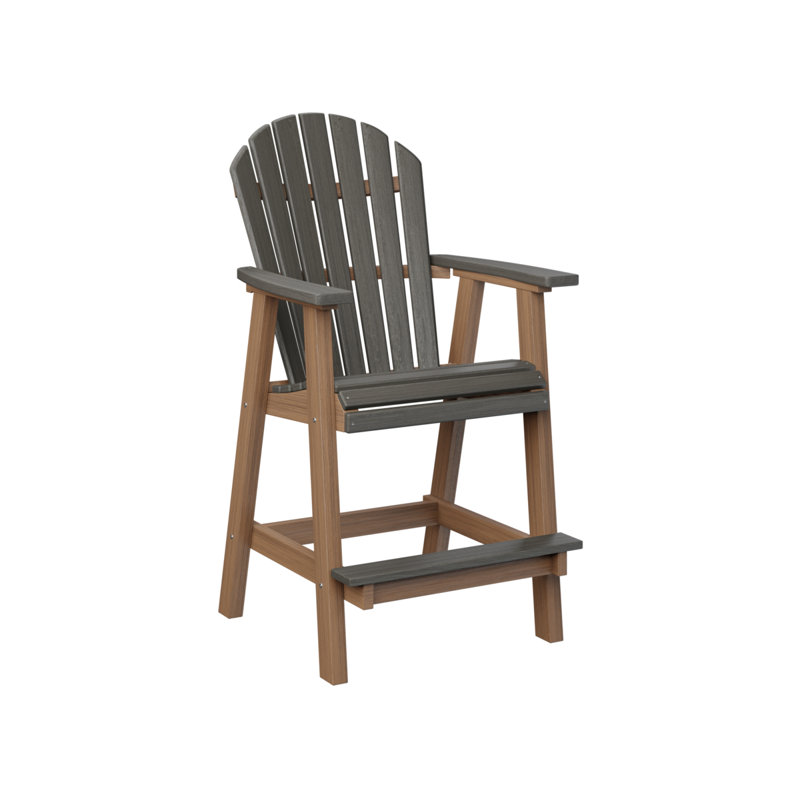 Comfo Back Outdoor Bar Stool, Coastal Gray, Antique Mahogany