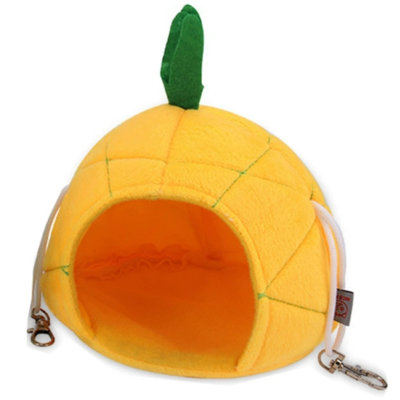 Pineapple Shaped Hanging Pet Hammock Hut, Soft Plush Cage Hanging Sleep Nest with Metal Clasps, Warm Hanging Bed for Hamsters, Squirrels, Sugar Gliders, Rats, Small Ferrets