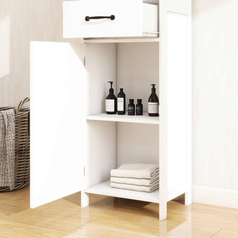 Armoire sur pied blanche, 1 porte et 1 tiroir, une fabrication attrayante, de nombreux choix de rangement, une finition peinte, pour tous les espaces, un assemblage simple et une finition de tiroir.