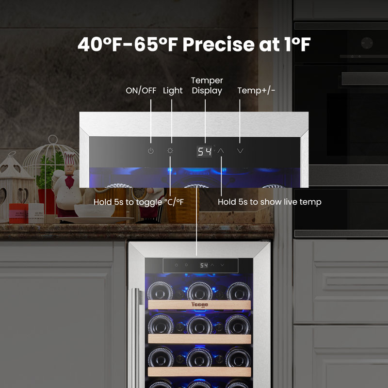 Yeego 15'' 33 Bottle Built-in Single Zone Freestanding Wine Refrigerator, Right Hinge