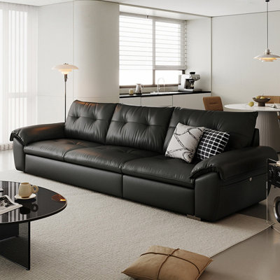 Black Genuine Leather Modular Sofa cushion Fourseat