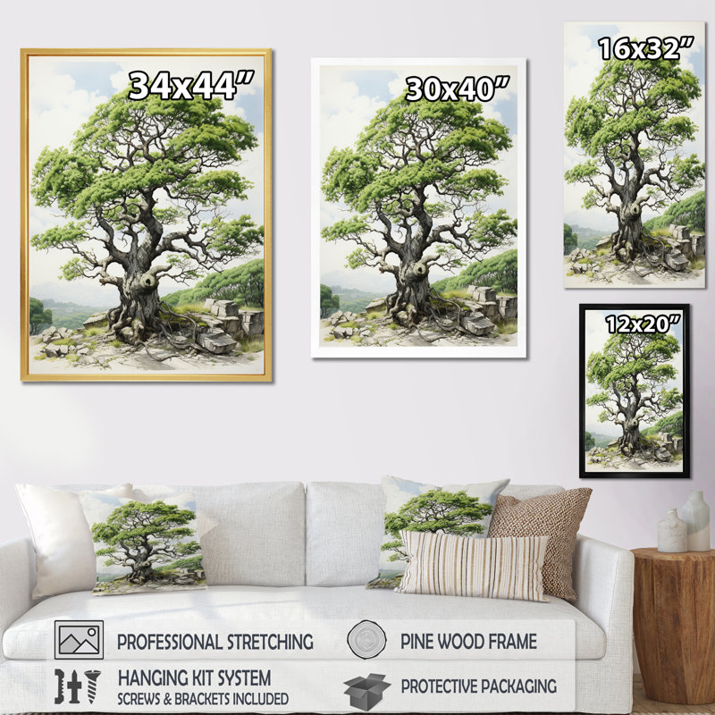 «Green Tree The Contrast», art mural sur toile floral et botanique, Cadre photo noir, H 20 po x l 12 po x P 1 po