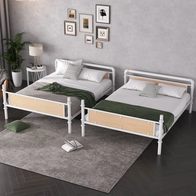 Twin XL over Twin XL Metal Bunk Bed, Industrial Detachable Bunkbeds with Safety Guard Rails for Teens, White