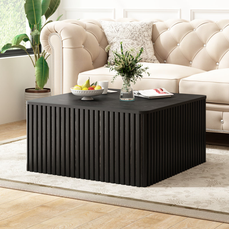 Plateau basculant carré cannelé l 30 po avec table basse de rangement 10 min à assembler rapidement, Noir