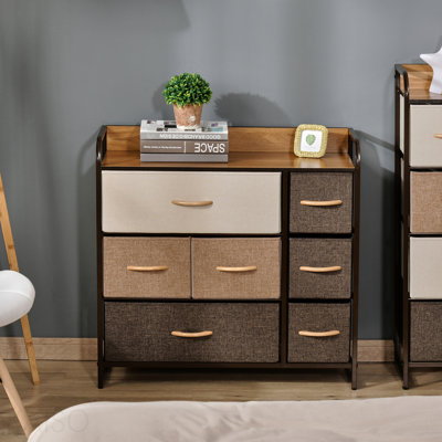 7-Drawer Fabric Storage Dresser with Steel Frame & Wood Top