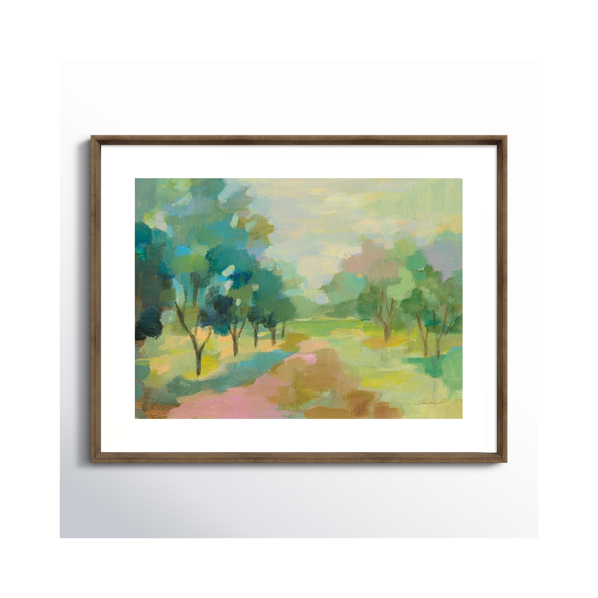 Sunrise Forest by Silvia Vassileva, 28" H x 35" W, Light Bronze Framed Paper