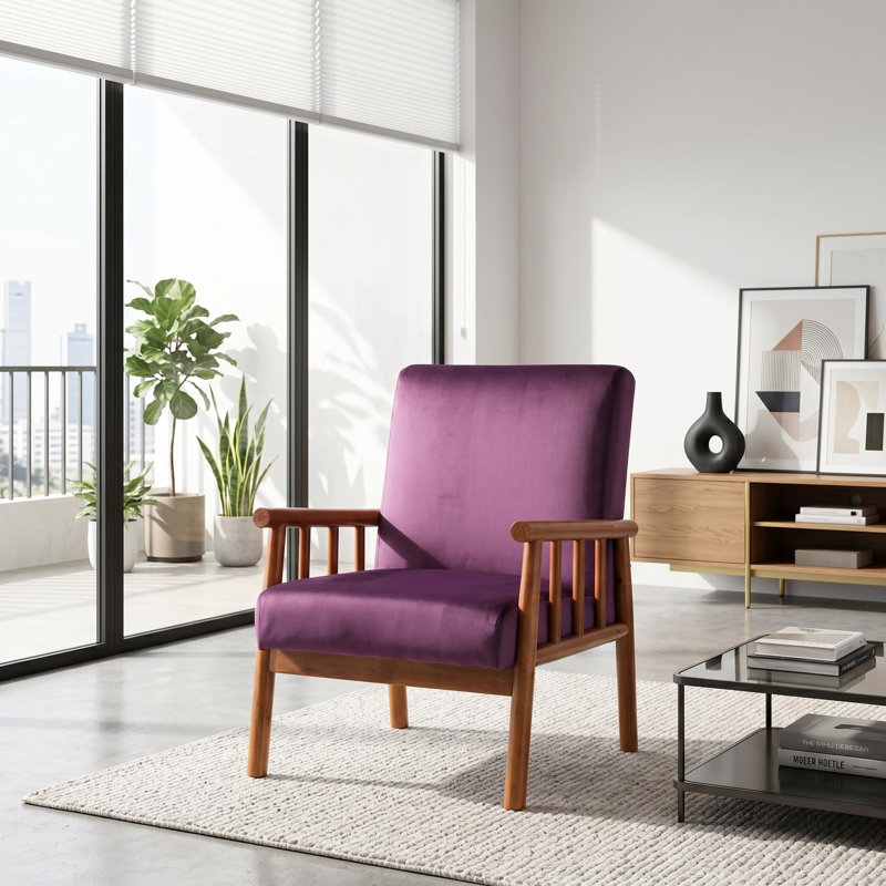 Wide Classic Mid-Century Modern Arm Chair, Purple