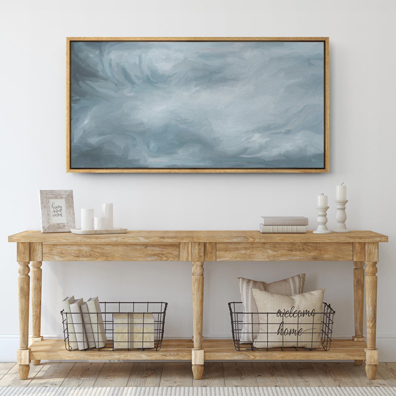 "Minimal Landscape Mute Blue Abstract Landscape Extra Large", reproduction d'art sur toile encadrée, H 30 po x l 60 po
