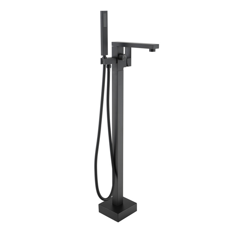 Robinet de baignoire sur pied à poignée simple avec douchette sur pied, Noir mat