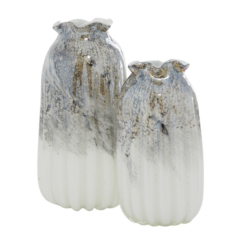 Glass Handmade Blown Decorative Gray Vase Set