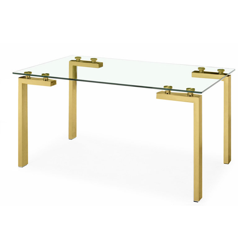 Glass Top Metal Base Dining Table, 30" W x 50" L, Gold