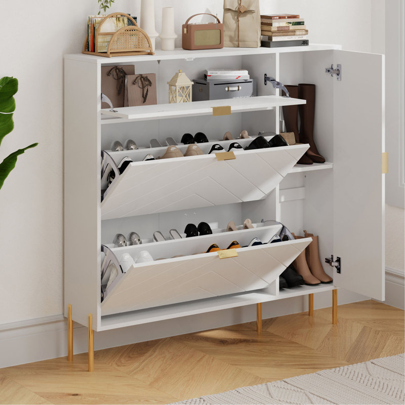 Armoire de rangement en MDF pour chaussures avec tiroirs et tablettes rabattables, Blanc