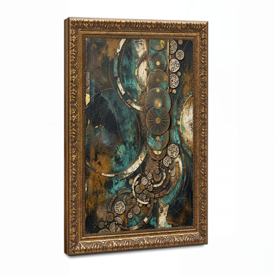 Tableau sur toile aux formes géométriques abstraites turquoise et or