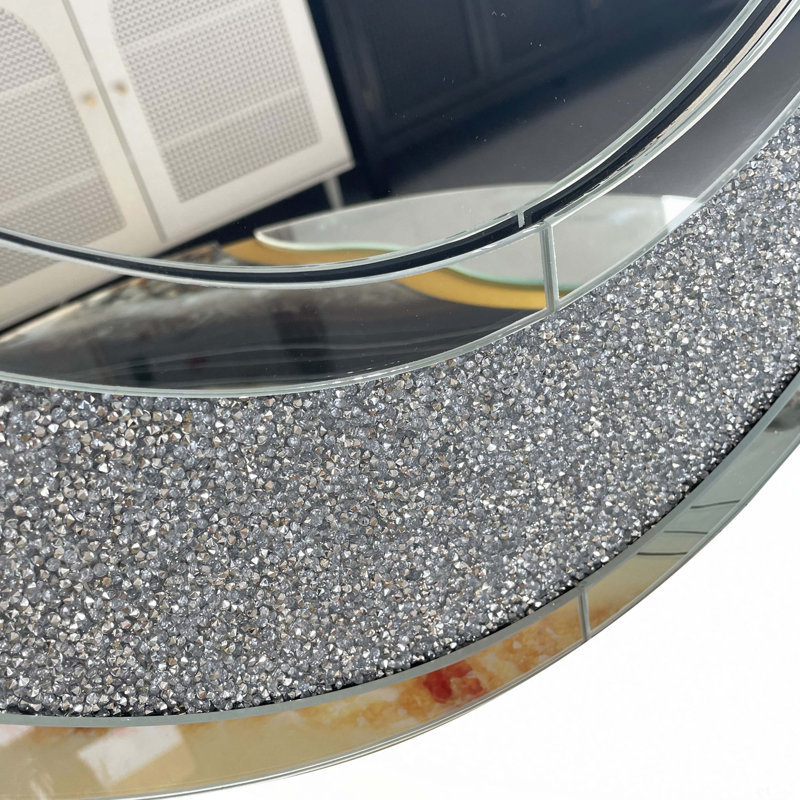 Miroir mural rond moderne en cristal concassé, fabriqué à la main - Miroir décoratif polyvalent de haute qualité, Argent