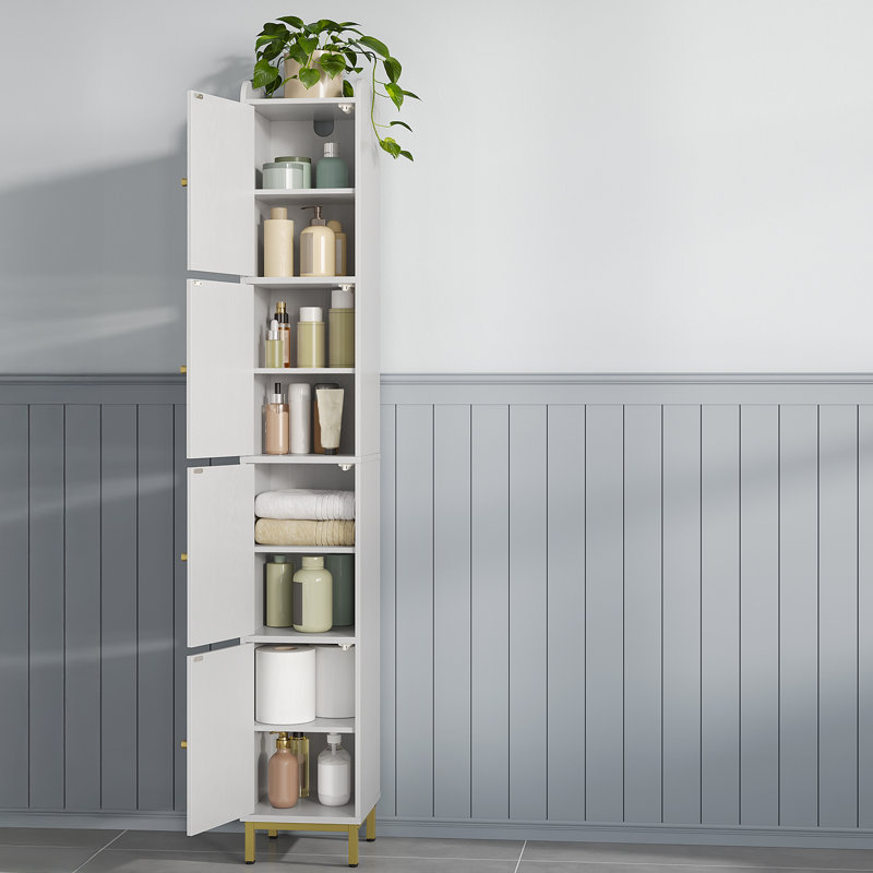 4-Tier Narrow Tall Storage Cabinet, Slim Bathroom Storage Cabinet with 4 Adjustable Feet and Shelves, 70.8" H x 11" W x 11" D