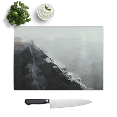 Tempered Glass View of Black Sand Beach in Iceland in Abstract Chopping Board